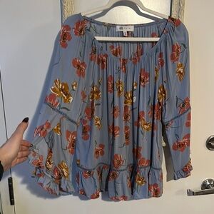 FEVER | Floral Belled Sleeve Blue Top Blouse